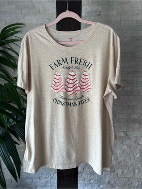 Holiday Time Farm Fresh Christmas Tree Cakes Graphic Tee Tan Size 22 (XXXL)